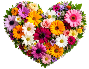 Colorful floral heart symbol with leaves for World Cancer Day awareness — isolated on transparent background PNG