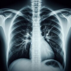 Black and white chest X-ray showing clear, healthy lungs and bronchi