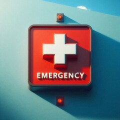 Bold red EMERGENCY sign mounted on hospital exterior wall