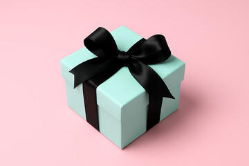 Luxury gift box mockup with black satin ribbon on pastel pink background perfect for branding packaging presentation surprise offers or holiday gift design display