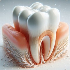 Close-up detail of a human tooth showing enamel, dentin, and root structure