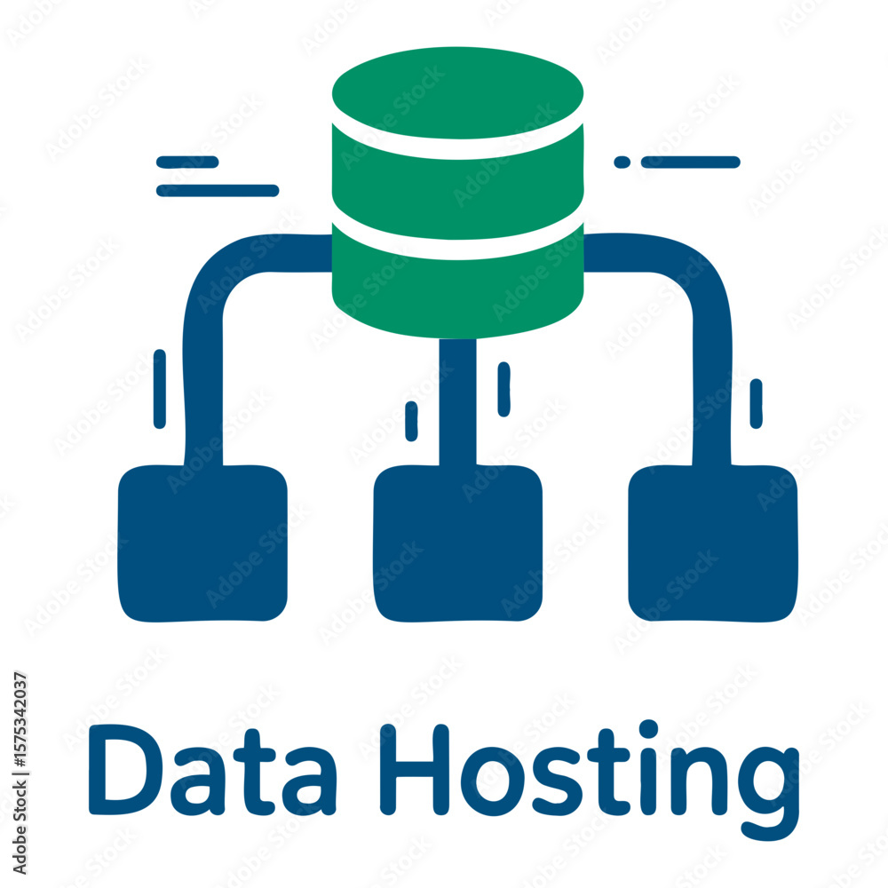 Poster illustration of a green and blue data hosting system with three connected components online