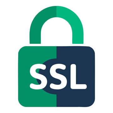 Illustration of a green and navy blue padlock with the letters ssl in white on the front side