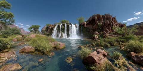 Panoramic waterfall view grand canyon hdr 360 degrees nature scene