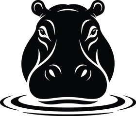 Black hippopotamus head emerging from water animal