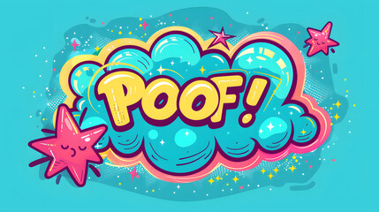 Sticker magic comic poof cloud with text POOF flat illustration