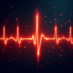 Computer-generated illustration of a red pulse beat waveform on dark background