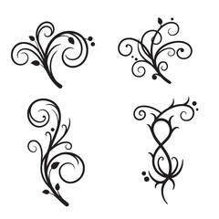Elegant black floral ornaments swirls and leaves for decorative design elements isolated on white background