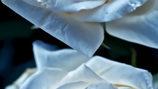 Elegant white rose blooms against a dark backdrop, showcasing the floral petals and delicate