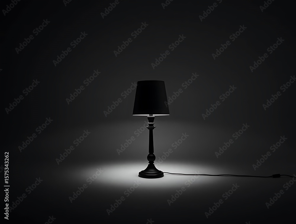 Poster elegant black table lamp casting a soft glow in a dark ambient space