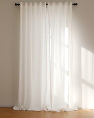 Elegant flowing sheer white curtains with soft sunlight casting window shadows