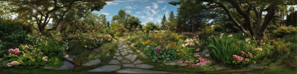 Panoramic garden view nature pathway hdr 360 degrees scenic environment