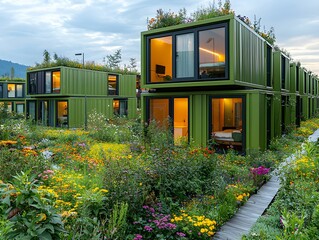 Modern Shipping Container Home with Colorful Garden