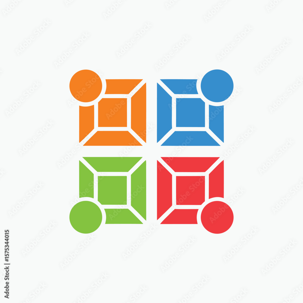 Poster abstract colorful geometric teamwork or connection symbol on white background