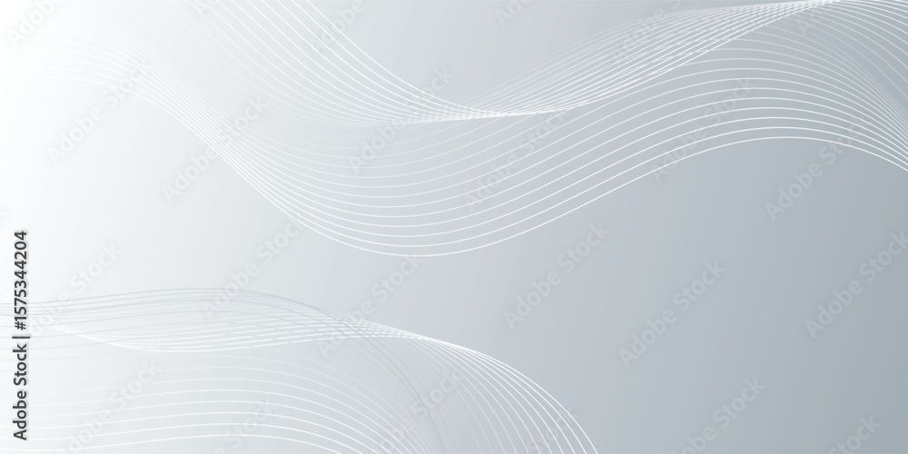 Poster gray and white abstract background with flowing particles. futuristic modern design wave background
