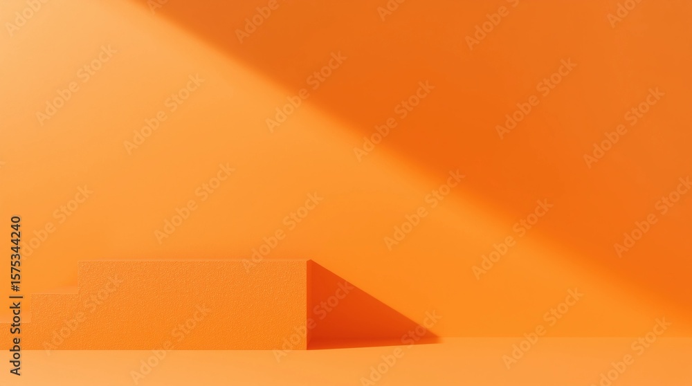 Poster orange product background stand or podium pedestal on empty display with glowing light backdrops. 3d