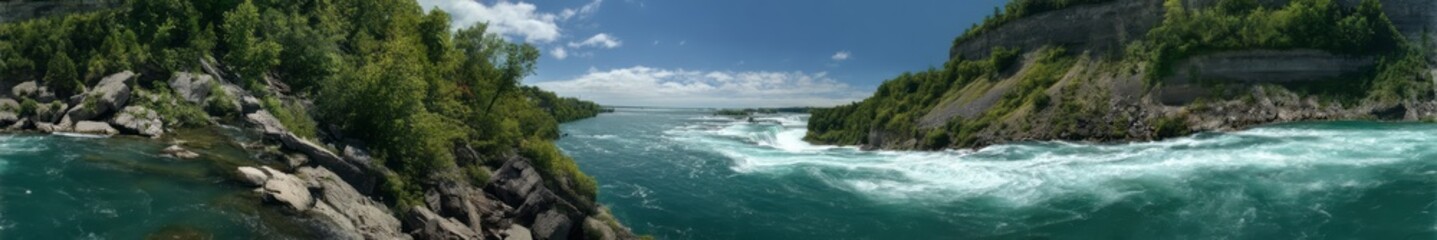 Panoramic 360 degrees hdr landscape of niagara river nature scene