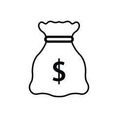 Money bag icon with dollar sign. Flat thin line vector icon.  Money bag flat icon vector on white background. 