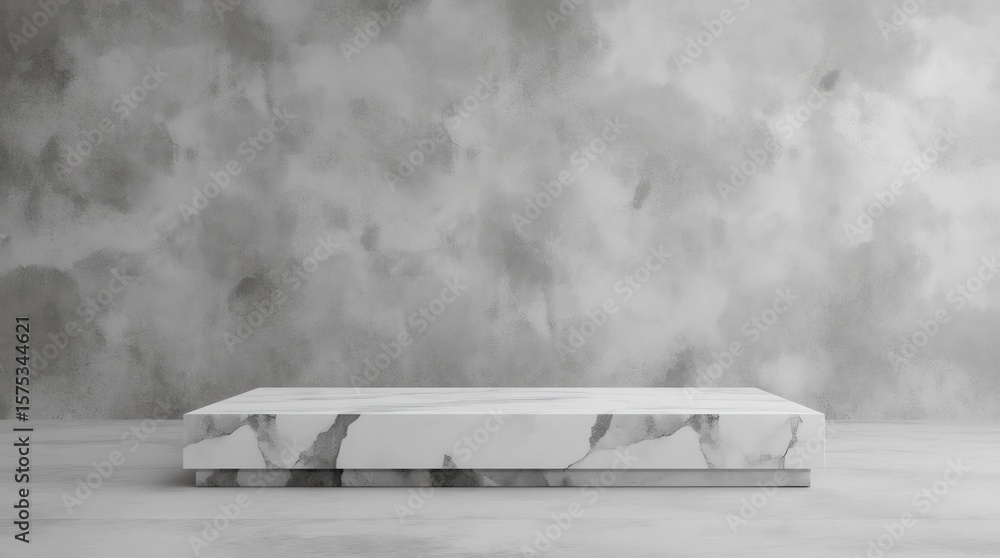 Poster three step of white marble product display on gray background with modern backdrops studio. empty pe