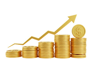 Isolated Gold Coins Stacked with Ascending Arrow Economic Growth
