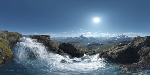Panoramic waterfall view mountain landscape hdr 360 degrees nature