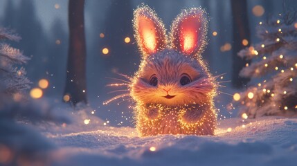 Cute rabbit in snowy forest