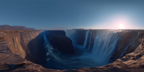 Breathtaking 360 degrees panorama of waterfall landscape hdr environment