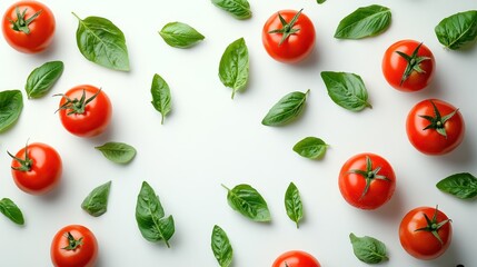 Fresh tomatoes and basil leaves
