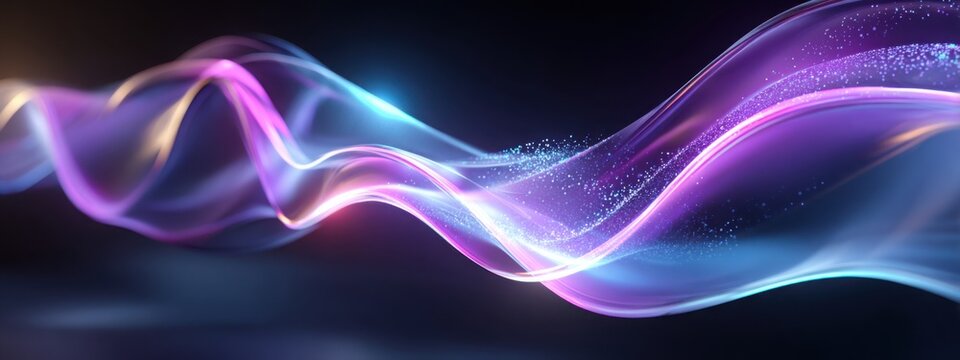 Abstract glowing waves in neon purple and blue layout
