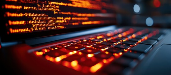 Laptop keyboard glowing code