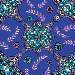 mandala pattern blue purple seamless pattern.eps