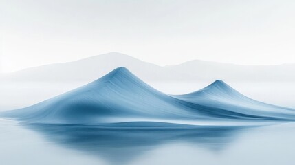 Misty mountains reflected in tranquil water