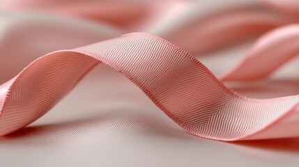 Pink ribbon, elegant curve, fabric background, gift wrapping