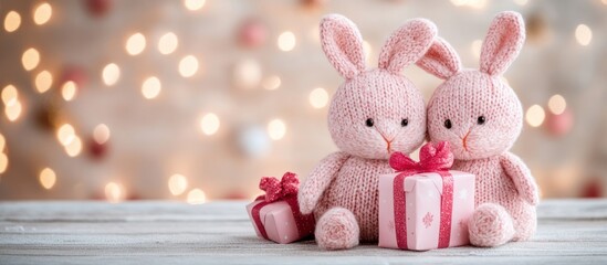 Pink bunnies with gifts