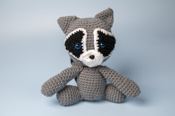 Crochet stuffed animal raccoon. 