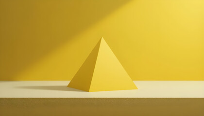 Fototapeta premium Minimalist Yellow Pyramid 3D Geometric Artwork with Monochromatic Vibrant Background