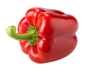 Fresh ripe red bell pepper isolated on white background for healthy eating and cooking concepts