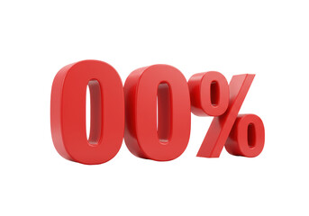 Isolated Shiny Red Zero Percent Symbol