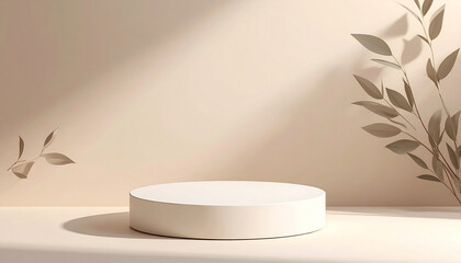 Minimal White Circular Platform on Light Beige Background