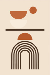 Abstract mid century modern art poster featuring terracotta arches and circles in a minimalist boho style