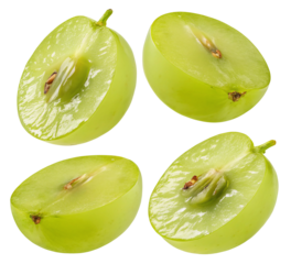 Fresh green grape halves with seeds isolated on white background healthy organic fruit snack