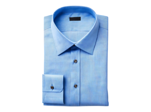 Classic blue men's dress shirt folded flat, On Transparent Background, Png