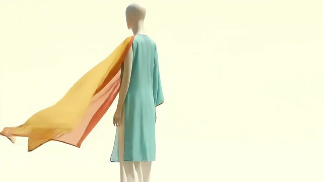 A simple cotton kurti in vibrant colors displayed on a mannequin with minimalistic background for a modern fashion shoot.
