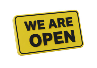Isolated Yellow We Are Open Sign for Business Welcome
