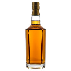 Clear High Resolution Image of a Glass Bottle Filled with Amber Colored Alcoholic Beverage