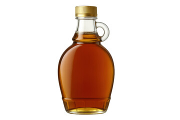 Classic glass bottle containing maple syrup, isolated on transparent background, ready for mockup or design projects