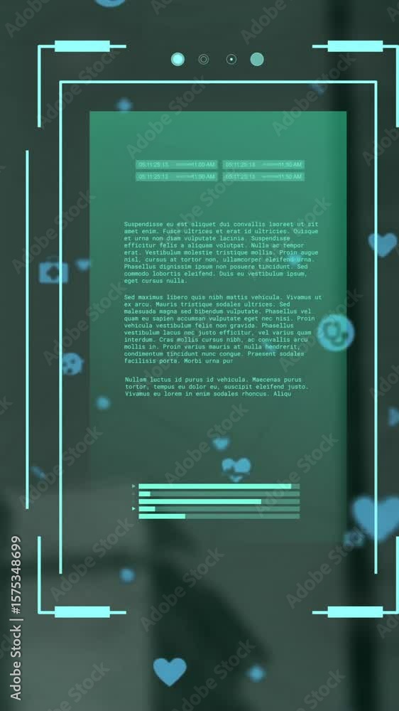Poster animation of scanner processing data over medical icons and network