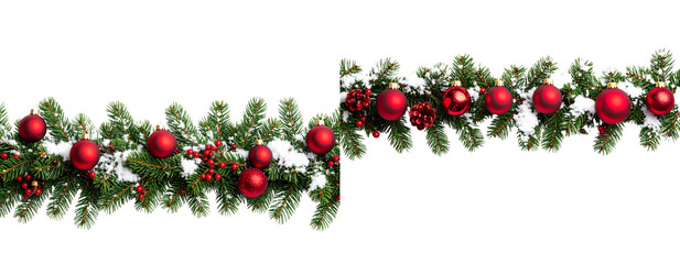  Minimal Horizontal Christmas Garland with Red Ornaments Transparent Background PNG