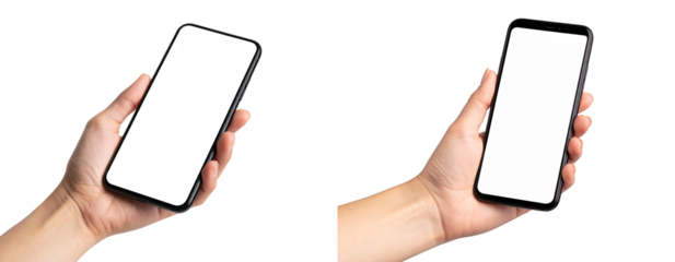 Mockup of Phone in Hand with Tilted Angle Transparent Background PNG