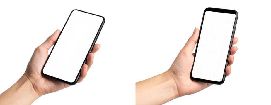 Mockup of Phone in Hand with Tilted Angle Transparent Background PNG